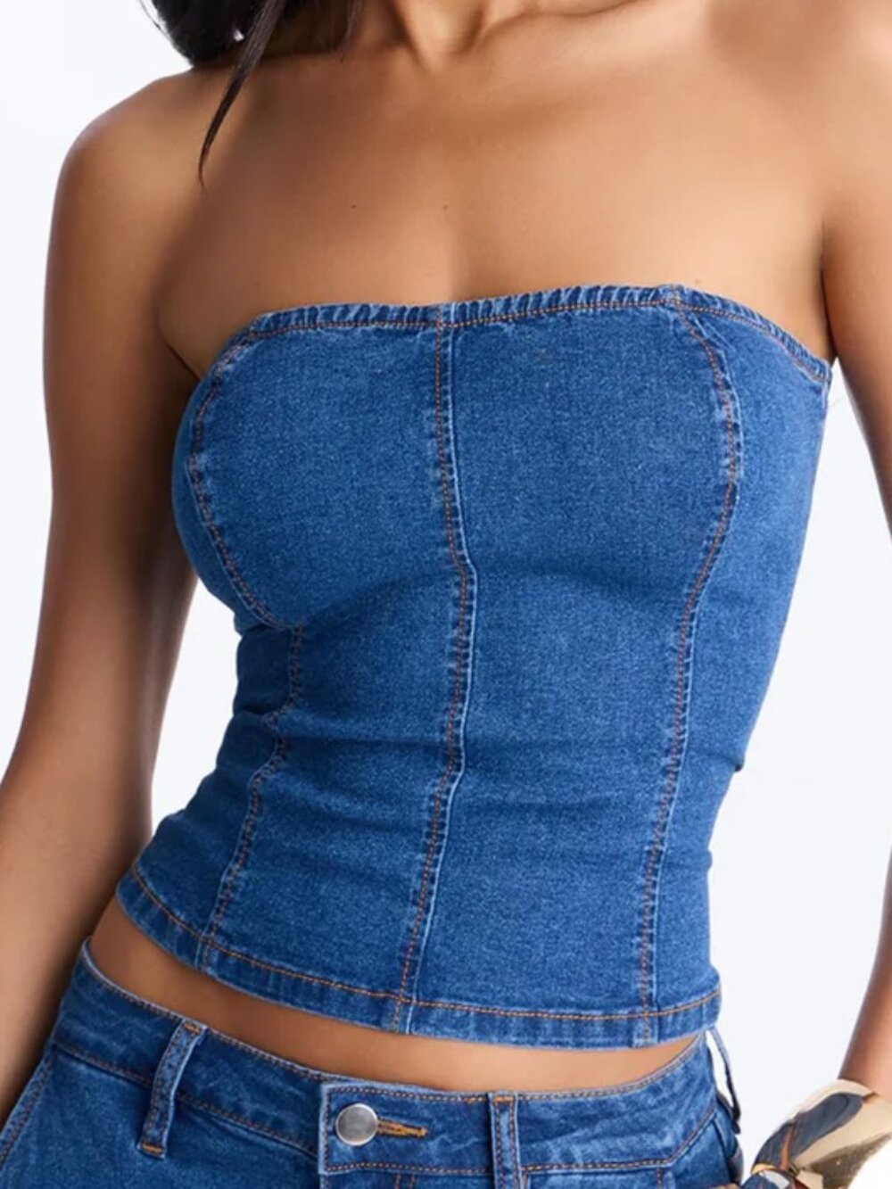 Fashion Nova Paige Strapless Denim Top – Dark Wash – Women’s Size S/M